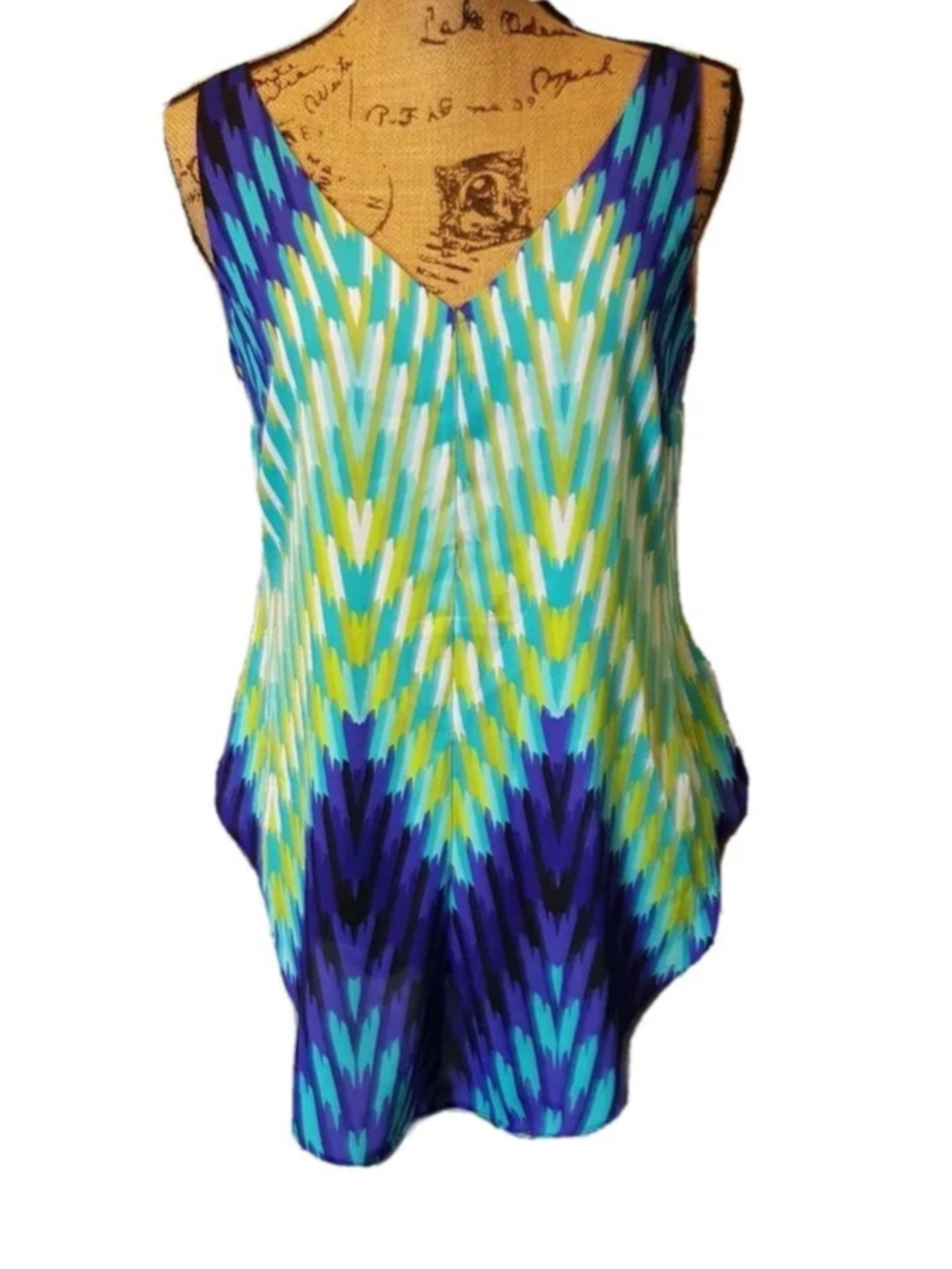 Women's Worthington Tank Top Size S Blue Green Patterned Sleeveless Blouse